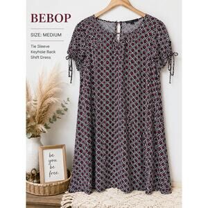Bebop Geometric Print Shift Dress Medium Boho Tie Sleeve Dress